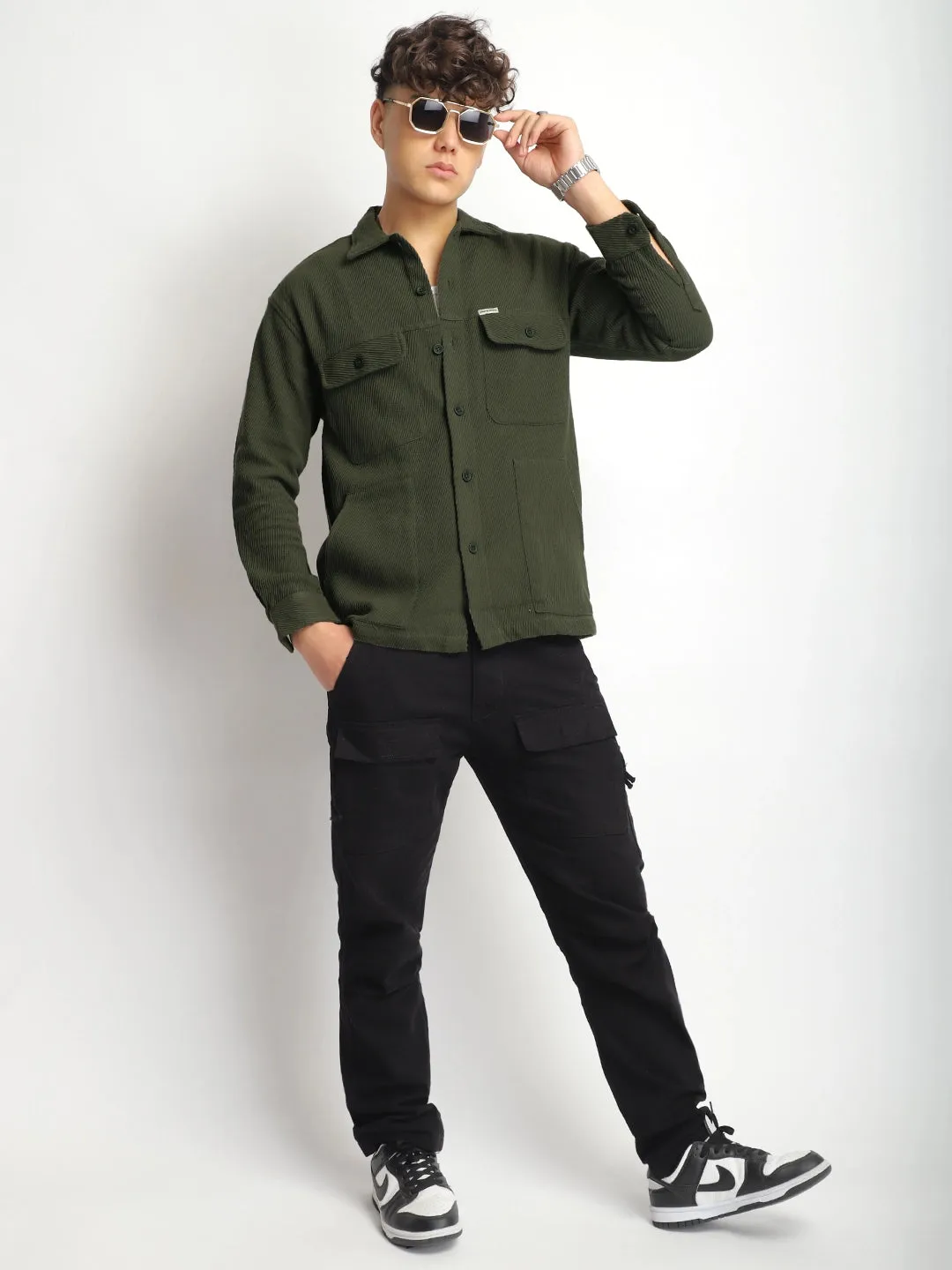 The Savoy Drill Olive Full Sleeve Shacket