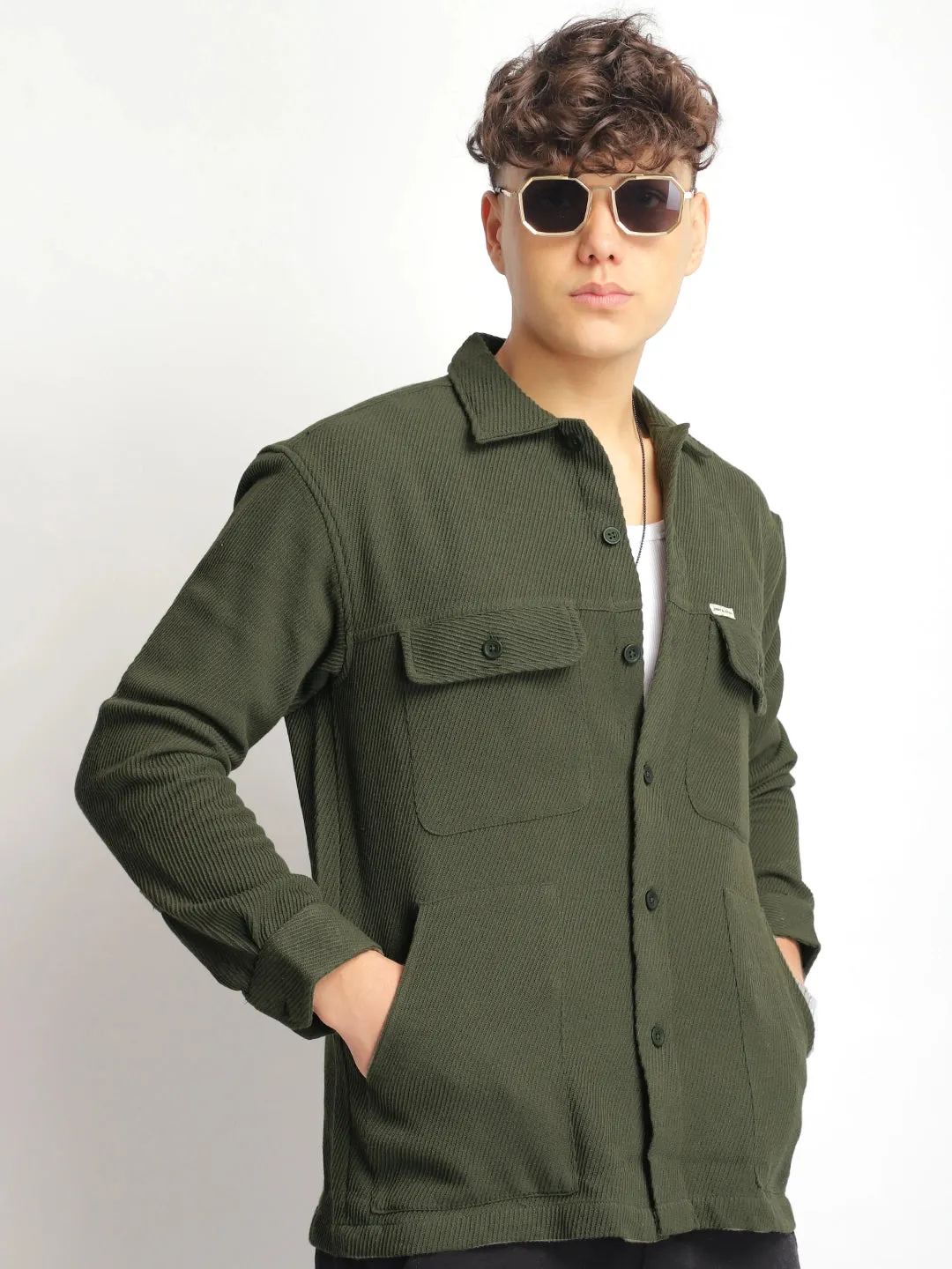 The Savoy Drill Olive Full Sleeve Shacket