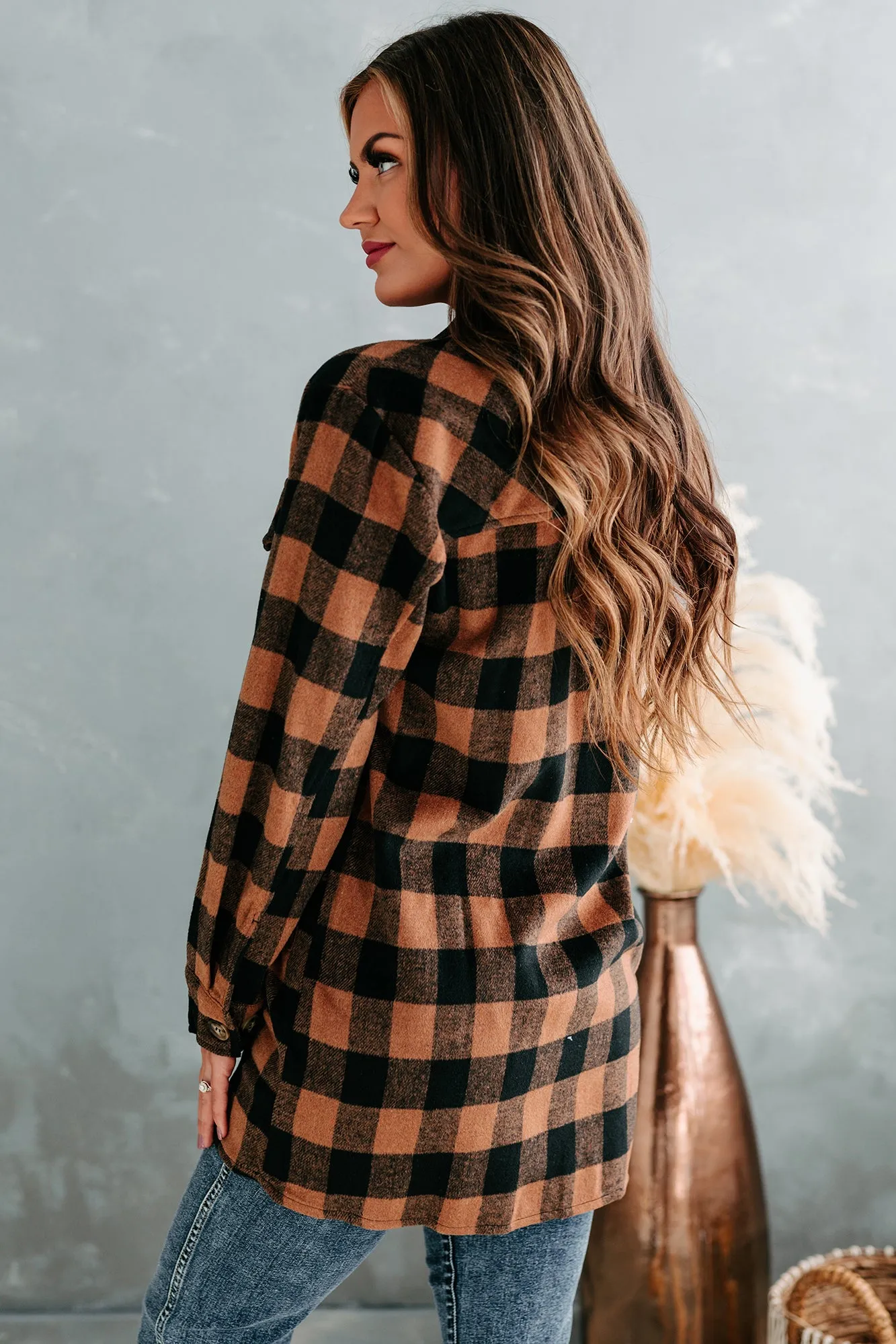 Trending Up Oversized Plaid Shacket (Camel/Black)