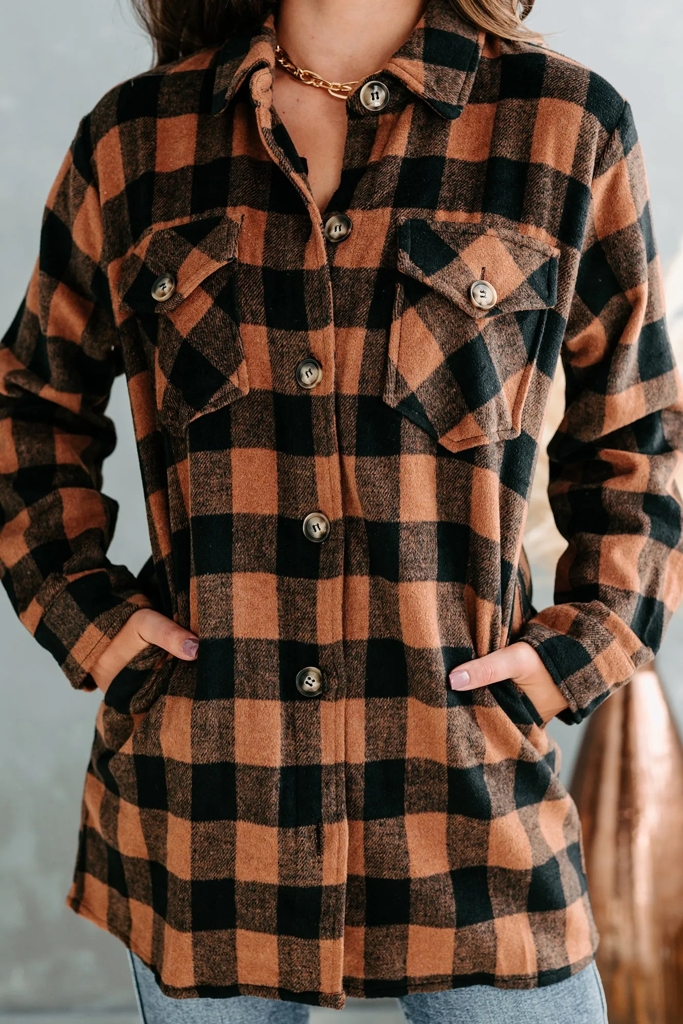 Trending Up Oversized Plaid Shacket (Camel/Black)