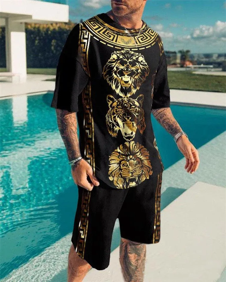 Trendy 3d Digital Printing Short Sleeve Men's Suit
