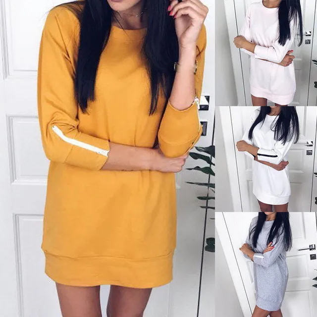 Trendy boat neck zipper sleeve fashion dress