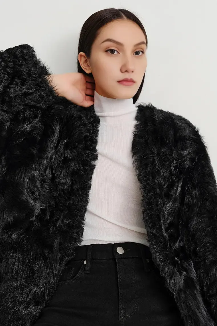 V-Neck Toscana Mid-Length Lambskin Shearling Coat