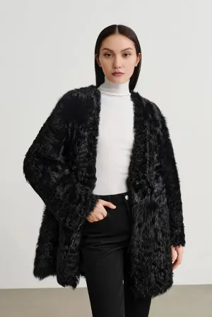V-Neck Toscana Mid-Length Lambskin Shearling Coat