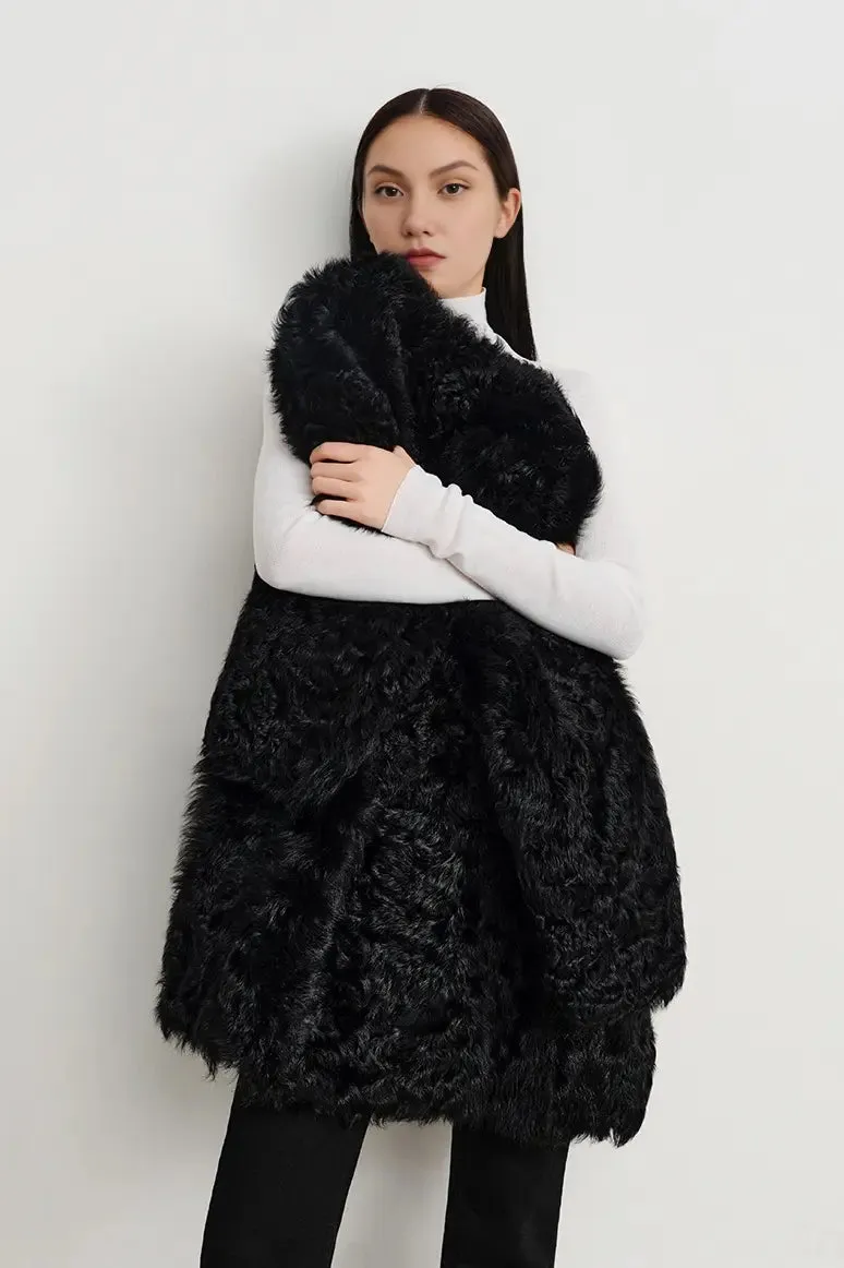 V-Neck Toscana Mid-Length Lambskin Shearling Coat