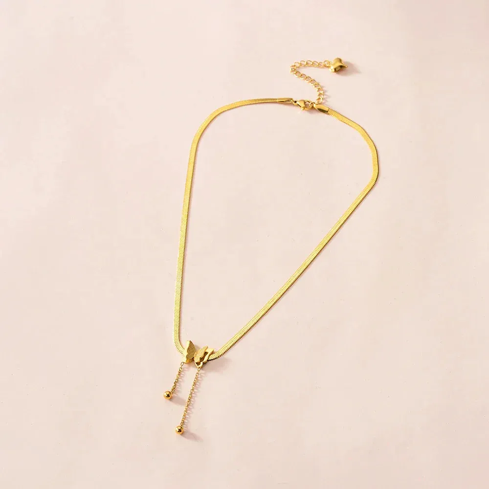 Vintage Butterfly Gold Stainless Charms Choker Necklace
