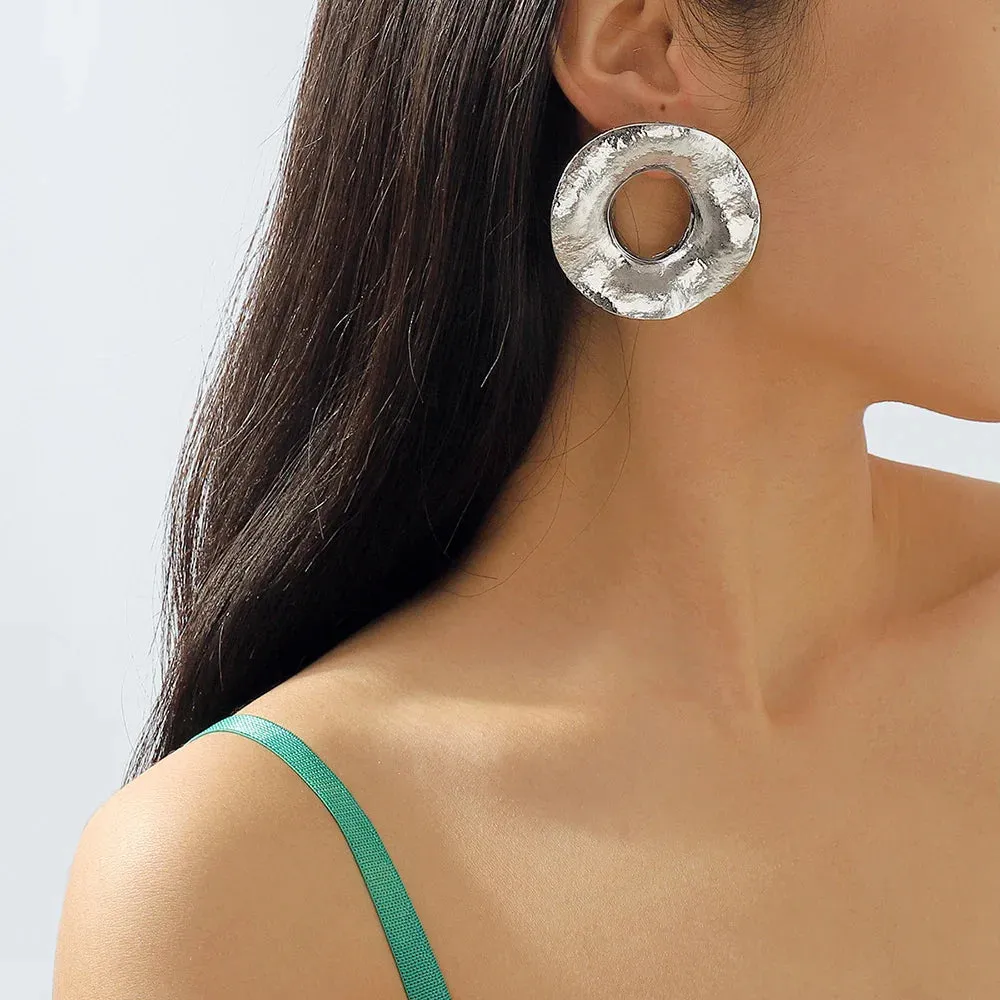 Vintage Gold Large Circle Earrings Creative Design Irregular Geometric Round Earring