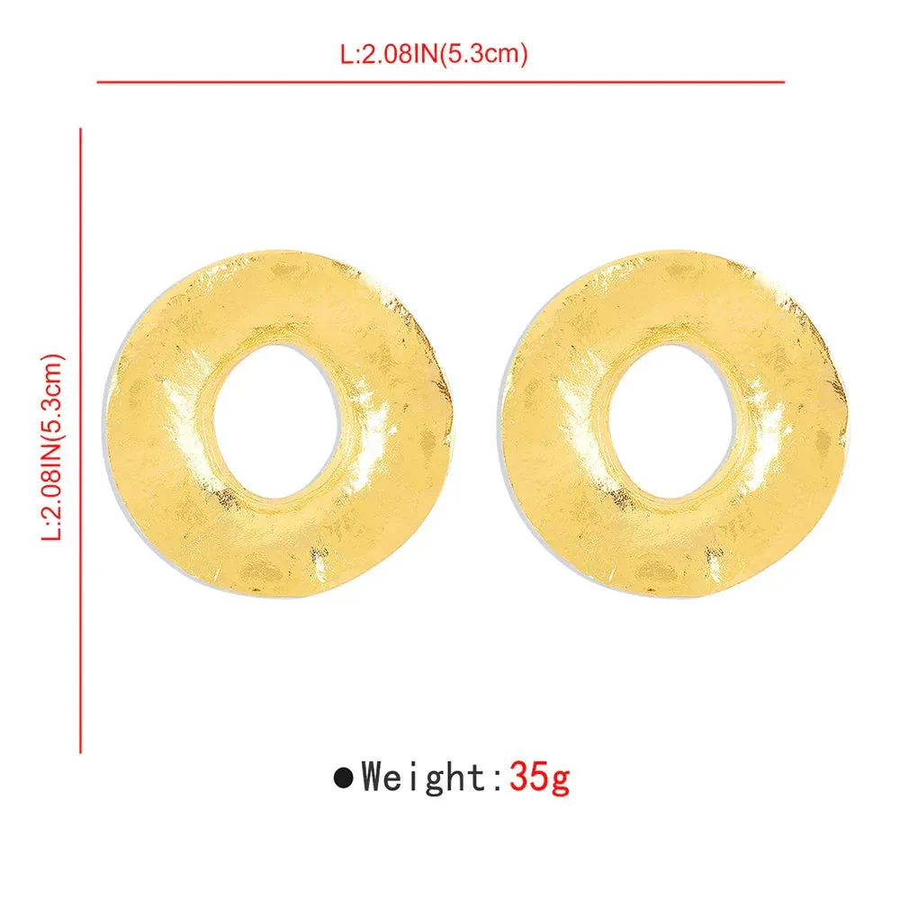 Vintage Gold Large Circle Earrings Creative Design Irregular Geometric Round Earring