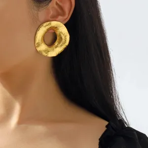 Vintage Gold Large Circle Earrings Creative Design Irregular Geometric Round Earring