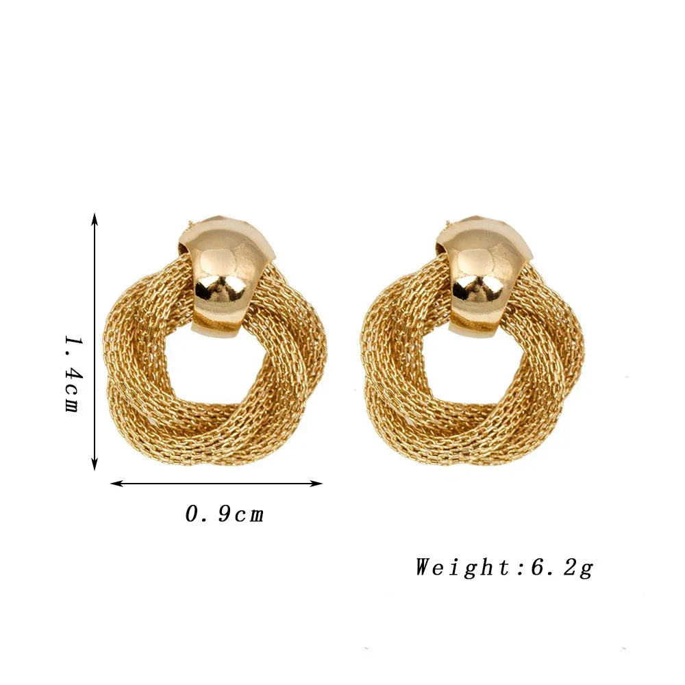 Vintage Metallic Twisted Weaving Round Circle Dangle Earrings Wedding Fashion Jewelry
