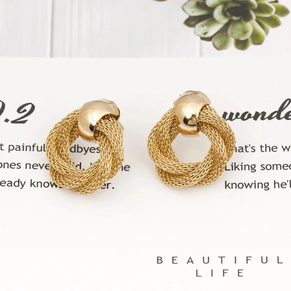Vintage Metallic Twisted Weaving Round Circle Dangle Earrings Wedding Fashion Jewelry