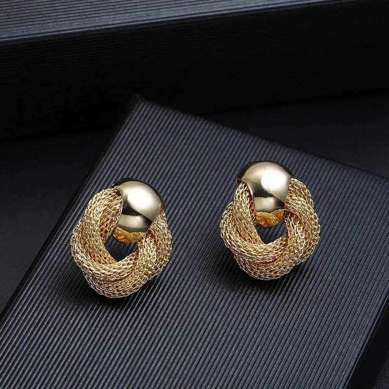 Vintage Metallic Twisted Weaving Round Circle Dangle Earrings Wedding Fashion Jewelry
