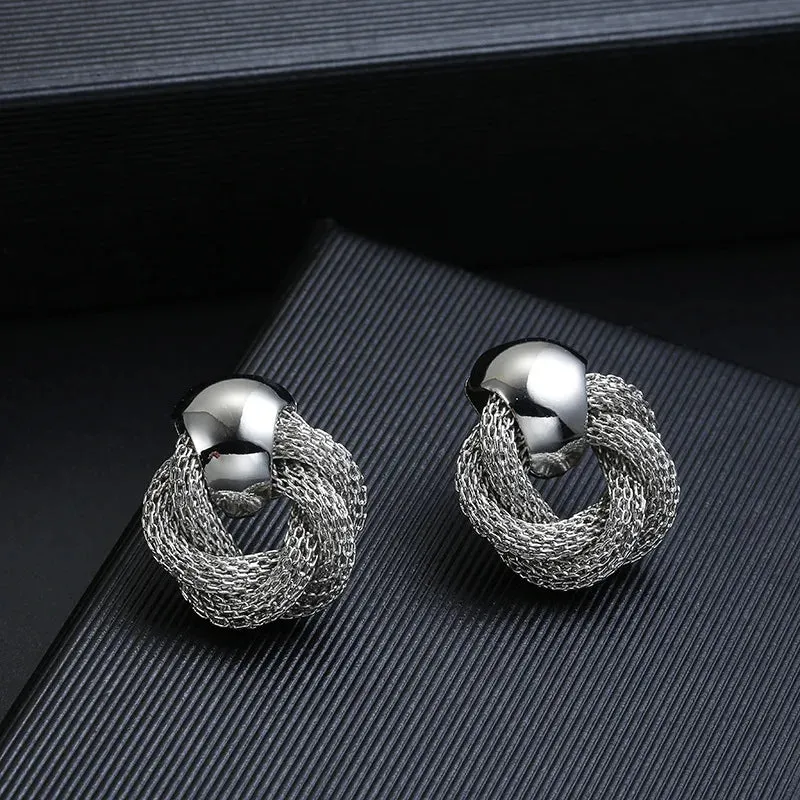 Vintage Metallic Twisted Weaving Round Circle Dangle Earrings Wedding Fashion Jewelry
