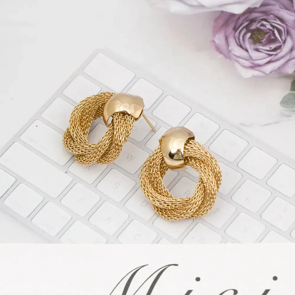 Vintage Metallic Twisted Weaving Round Circle Dangle Earrings Wedding Fashion Jewelry