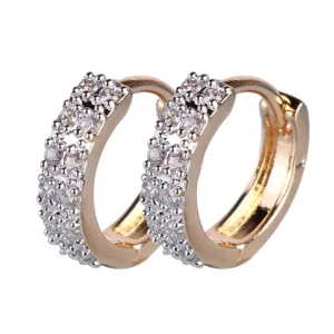 Vintage Women Round Cubic Zirconia 18K Gold Plated Earrings