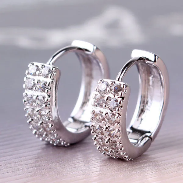 Vintage Women Round Cubic Zirconia 18K Gold Plated Earrings