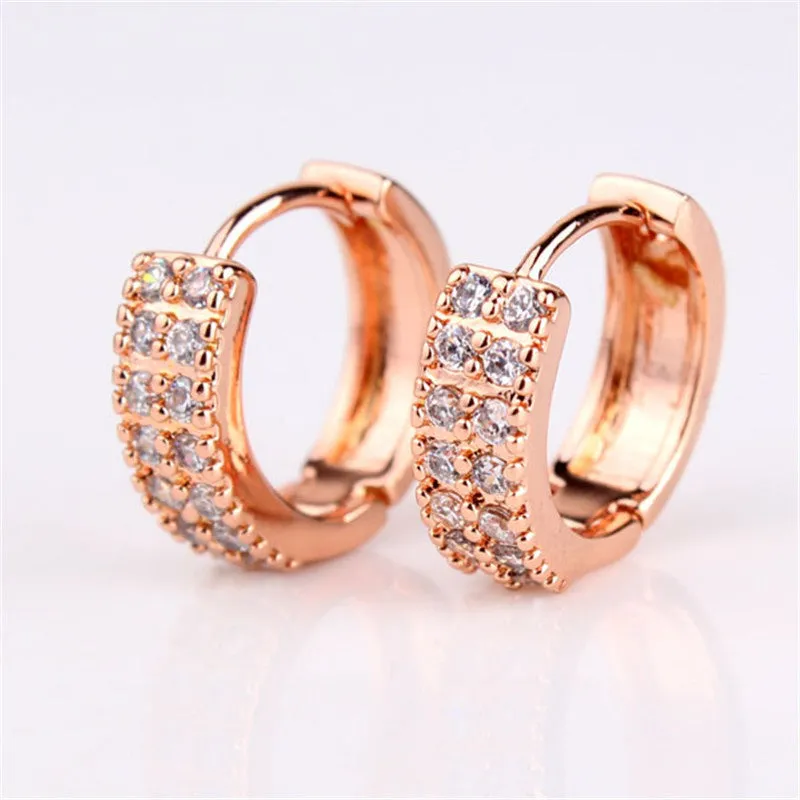 Vintage Women Round Cubic Zirconia 18K Gold Plated Earrings