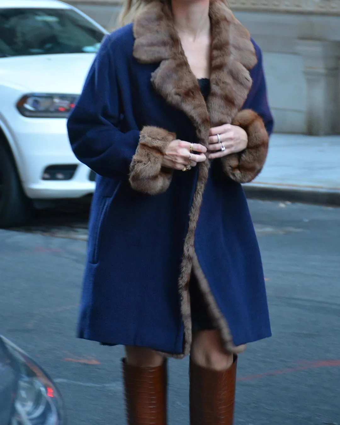 Vintage Yves Saint Laurent Cashmere Wool Fur-Trim Coat