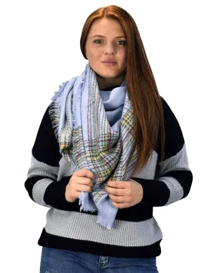 Warm Woven Oversized Striped Tartan Plaid Blanket Scarf Shawl Periwinkle