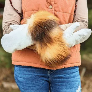White Chopper Mitt with Red Fox - Fur Mittens