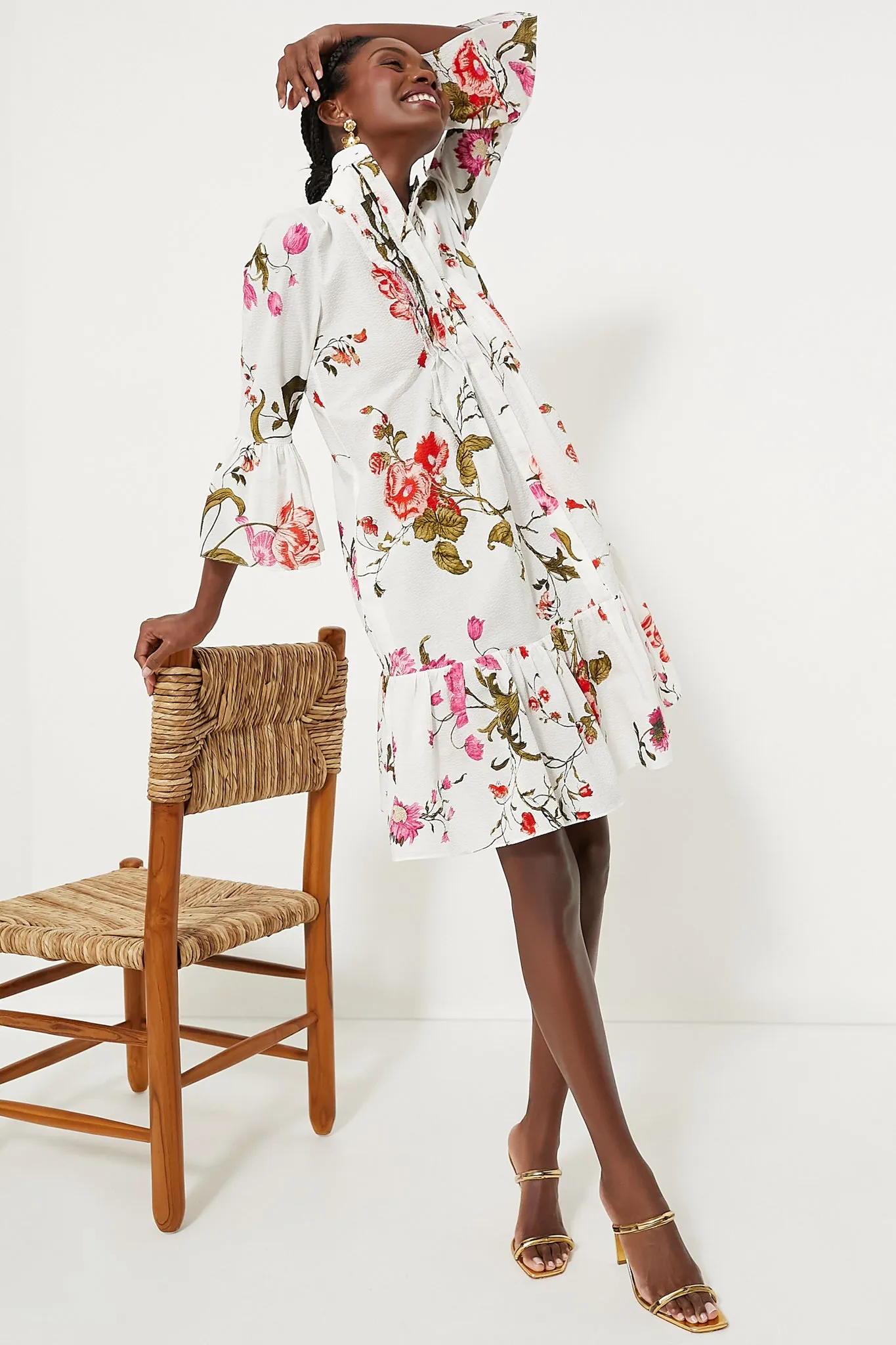White Short Dress with Tiered Hem