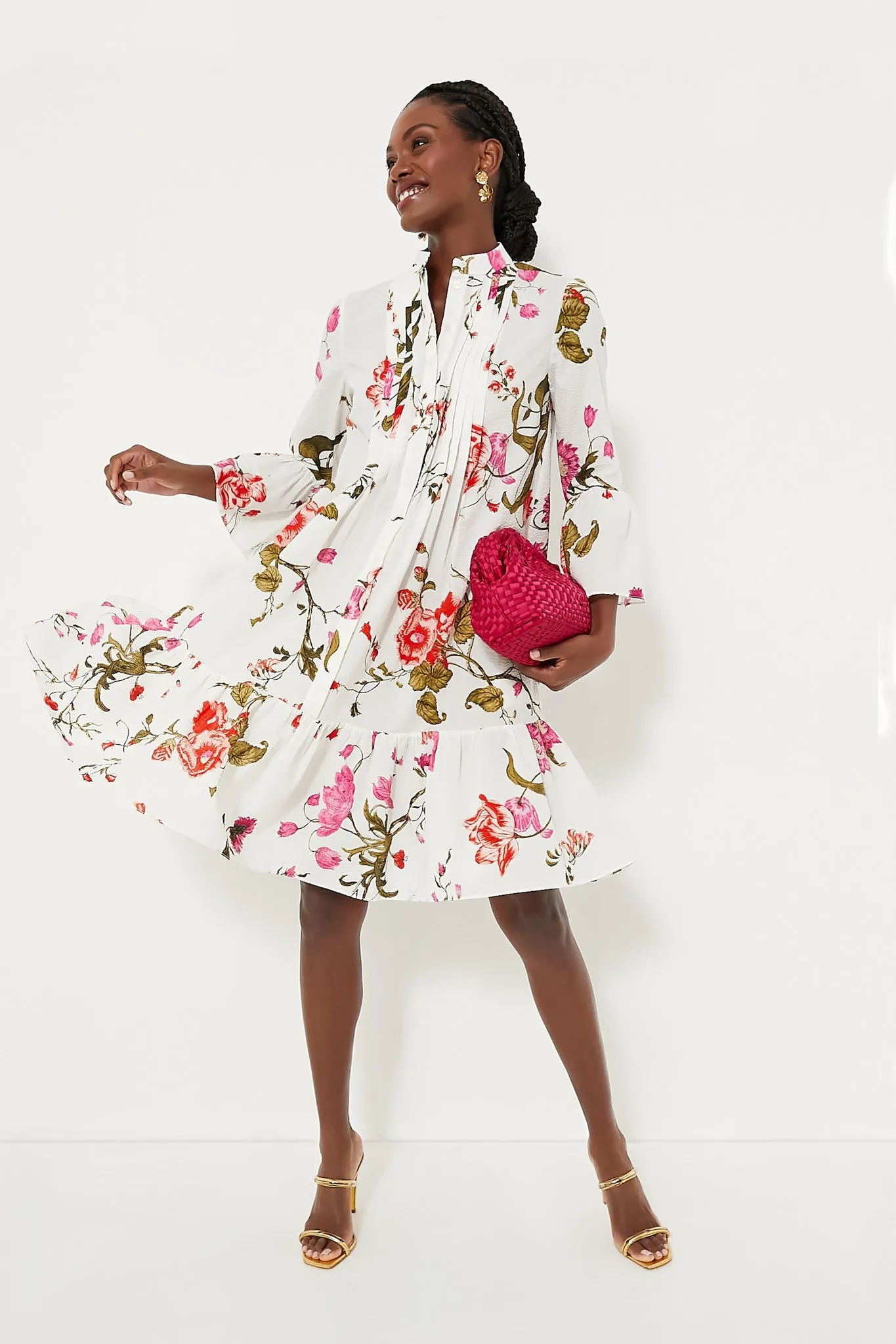 White Short Dress with Tiered Hem