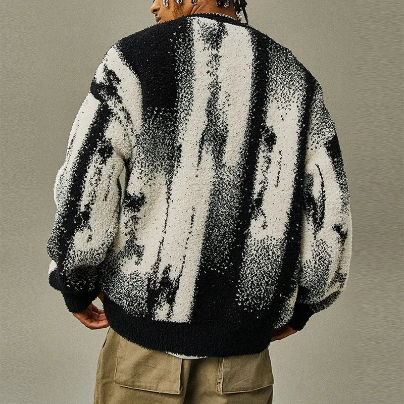 Wiaofellas  -  Trendy Contract Color Men's Sweater Fleece Knit Crew-neck Jumper Tops For Men Winter Fashion Long Sleeve Knitted Pullover