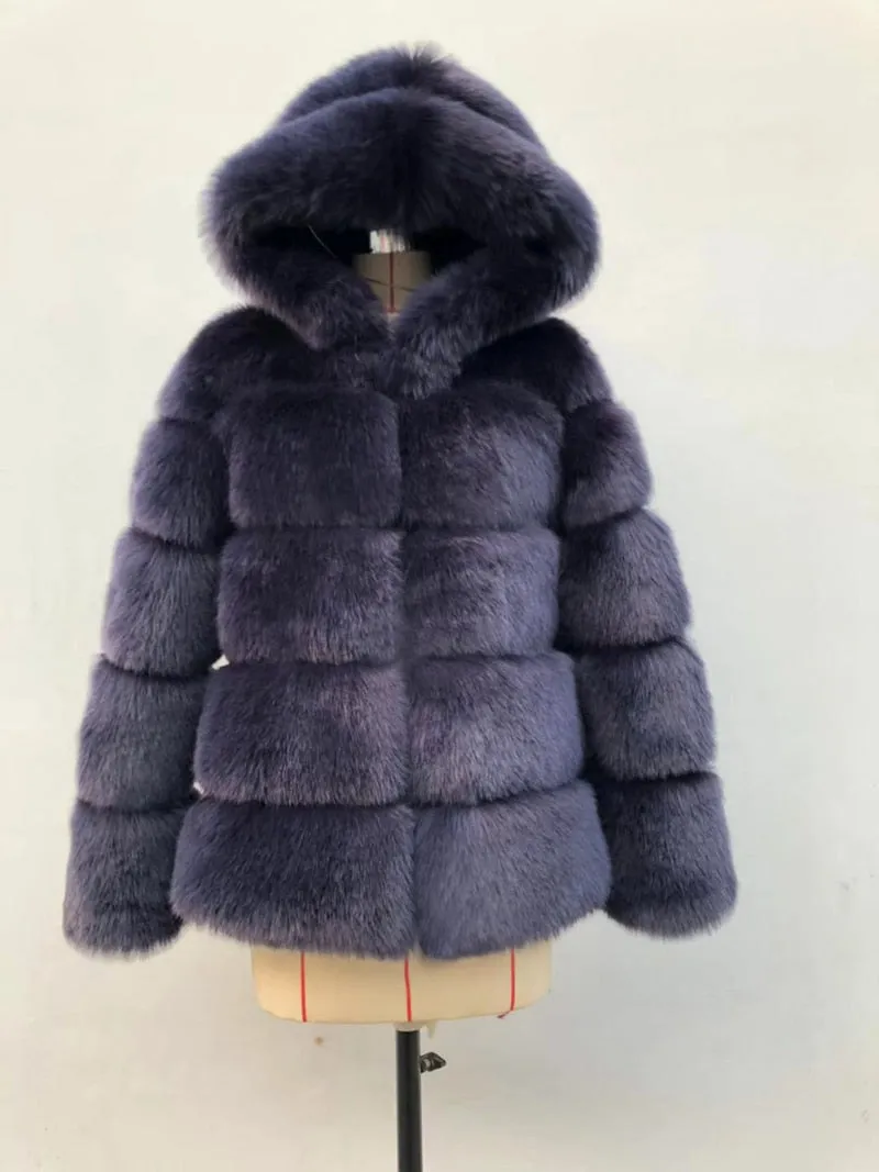 Winter Thick Warm Hoody Faux Fur Coat Women Furry