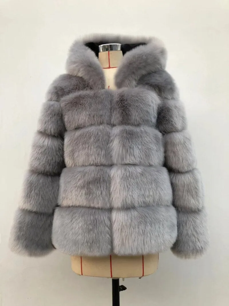 Winter Thick Warm Hoody Faux Fur Coat Women Furry