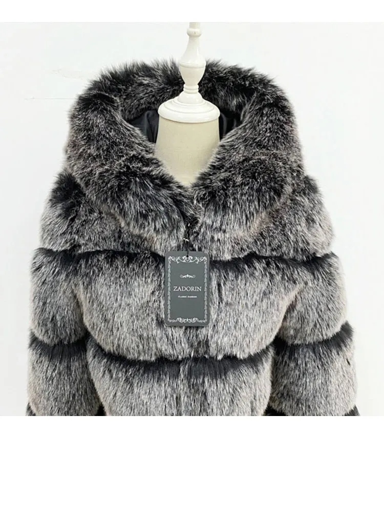 Winter Thick Warm Hoody Faux Fur Coat Women Furry