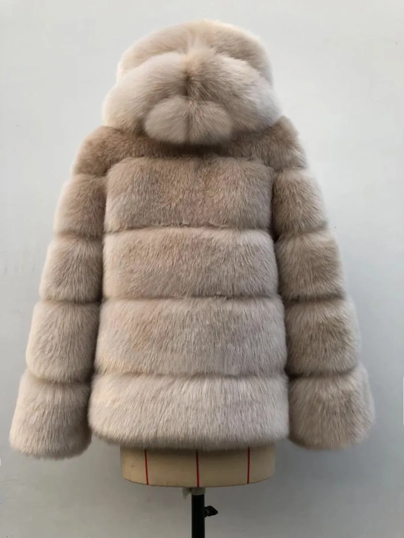 Winter Thick Warm Hoody Faux Fur Coat Women Furry