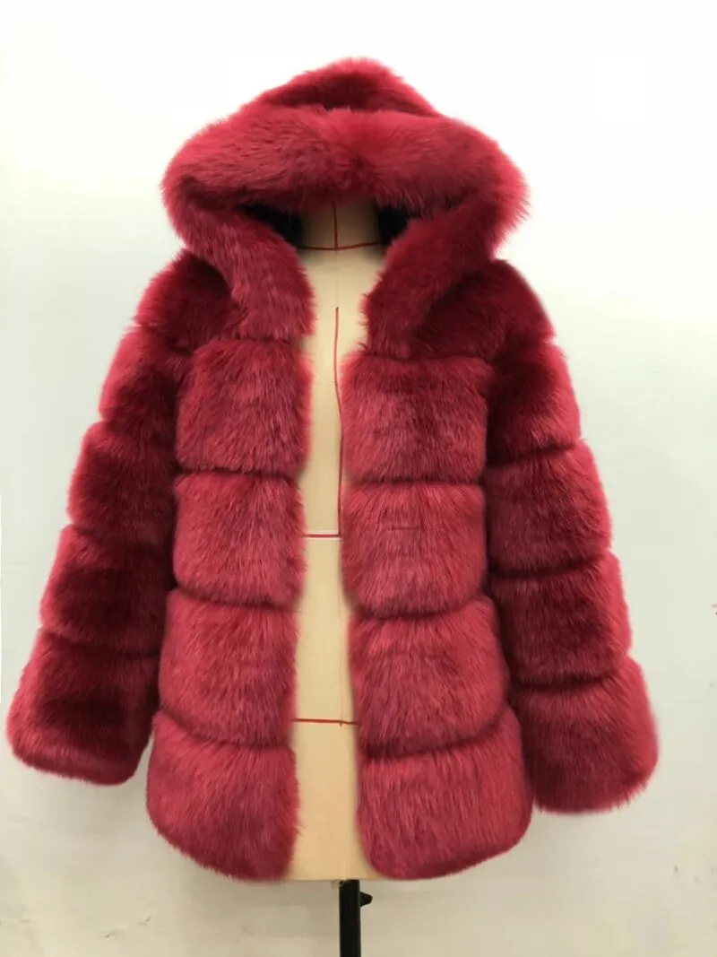 Winter Thick Warm Hoody Faux Fur Coat Women Furry