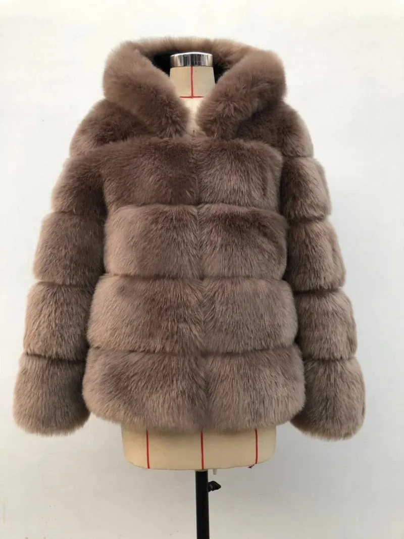 Winter Thick Warm Hoody Faux Fur Coat Women Furry