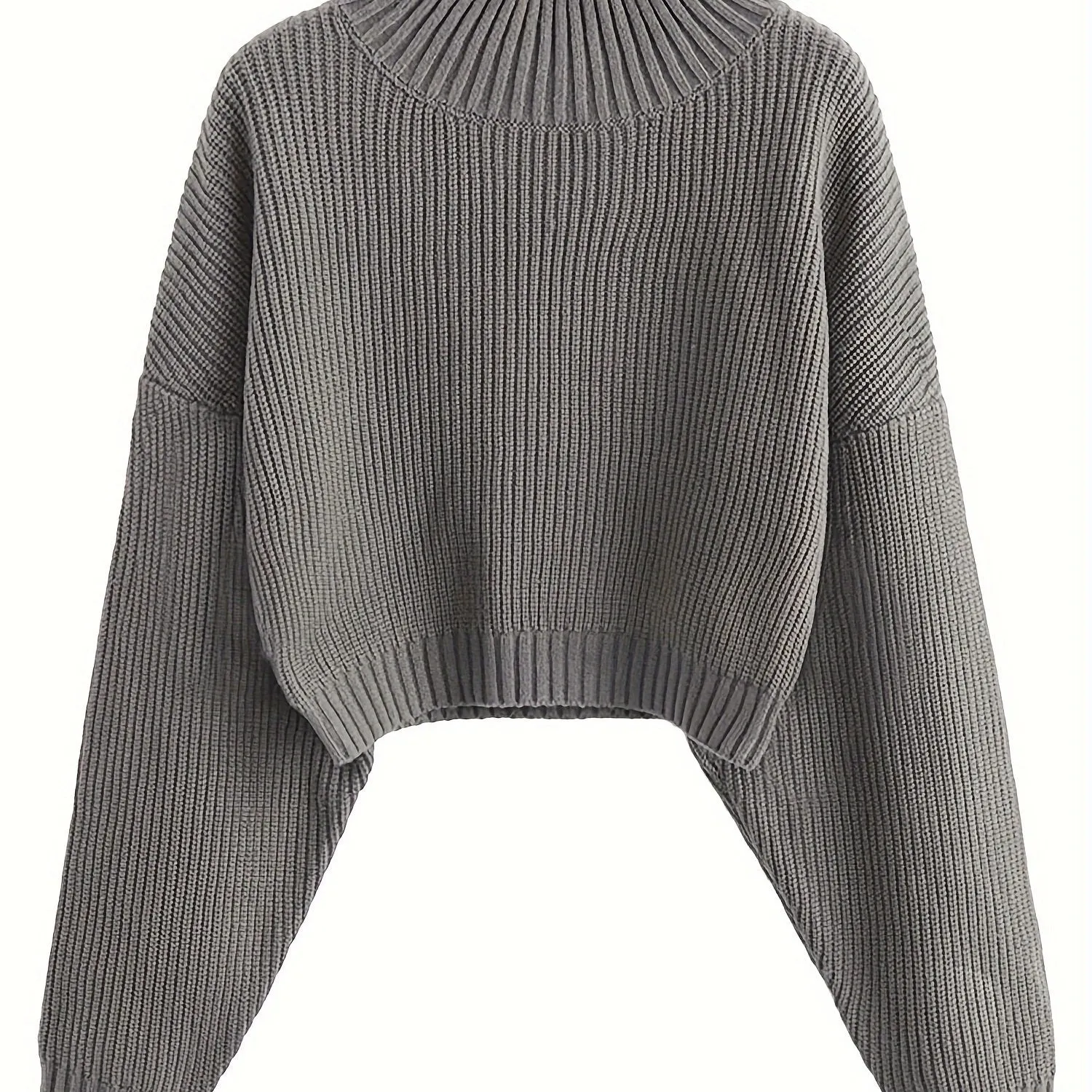 Women's Cropped Turtleneck Sweater - Lantern Sleeve, Ribbed Knit - Cozy & Stylish  VIP DEALS