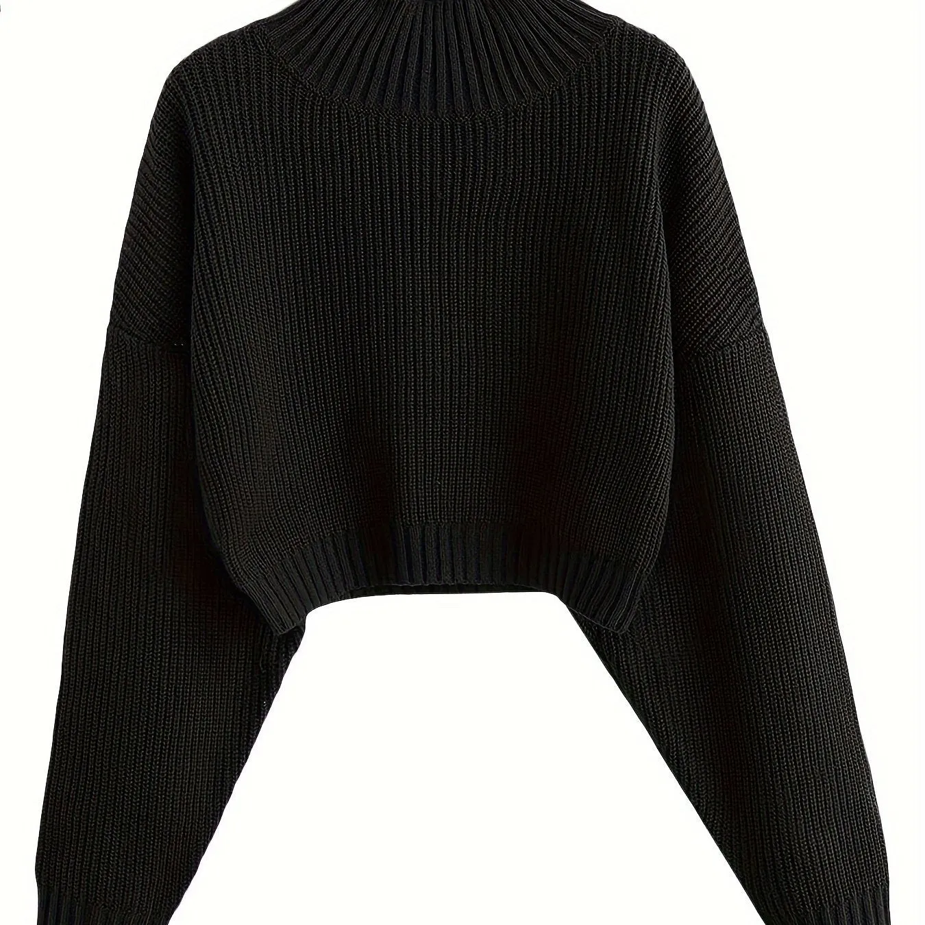 Women's Cropped Turtleneck Sweater - Lantern Sleeve, Ribbed Knit - Cozy & Stylish  VIP DEALS