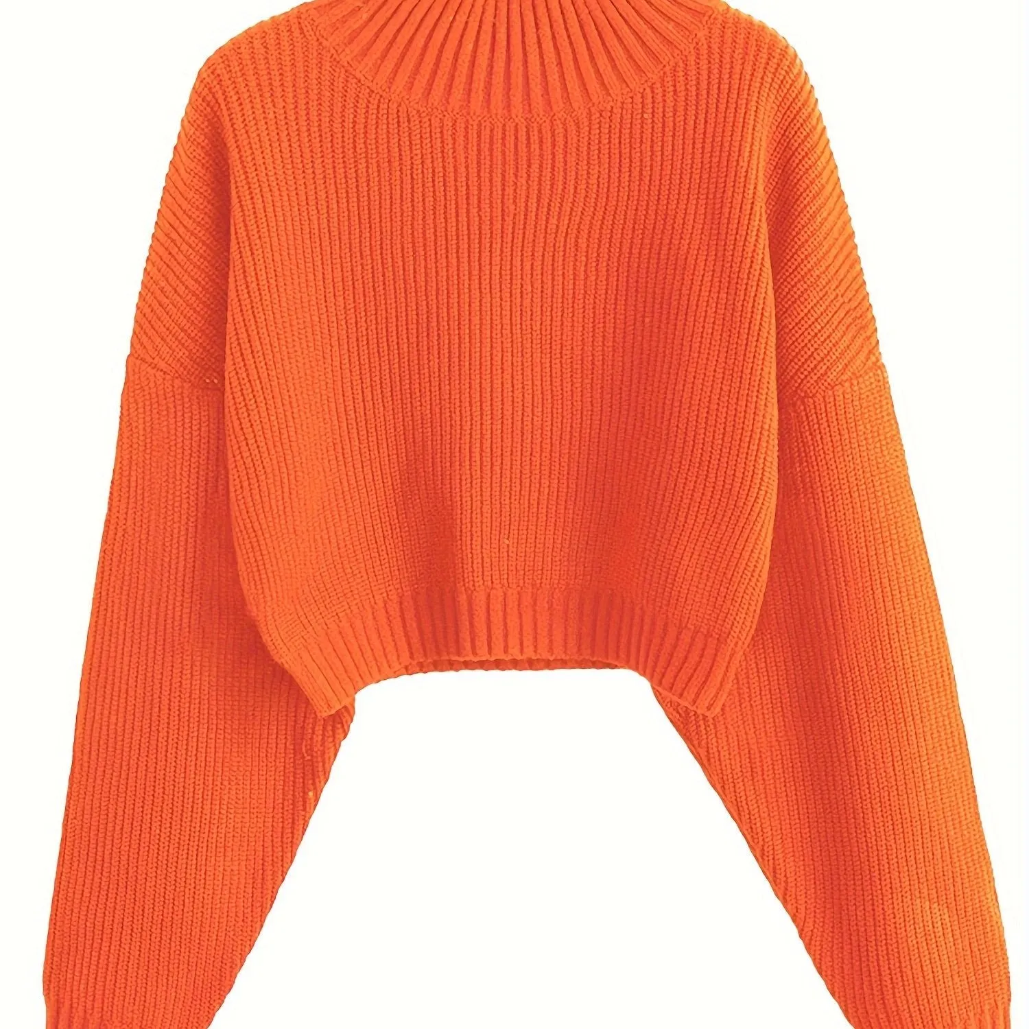 Women's Cropped Turtleneck Sweater - Lantern Sleeve, Ribbed Knit - Cozy & Stylish  VIP DEALS