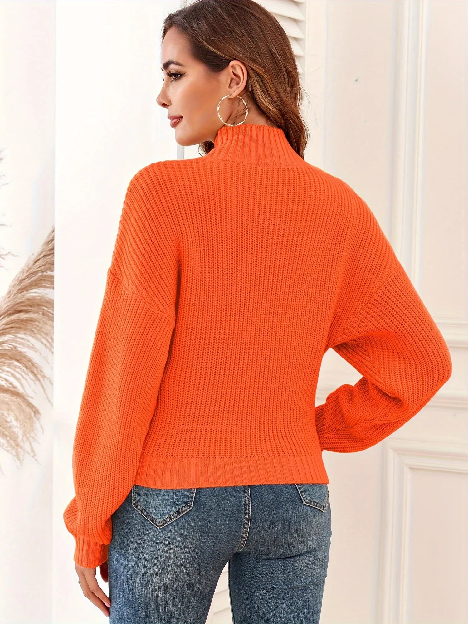 Women's Cropped Turtleneck Sweater - Lantern Sleeve, Ribbed Knit - Cozy & Stylish  VIP DEALS