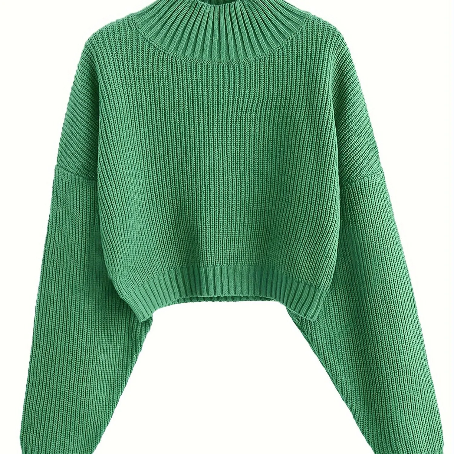 Women's Cropped Turtleneck Sweater - Lantern Sleeve, Ribbed Knit - Cozy & Stylish  VIP DEALS