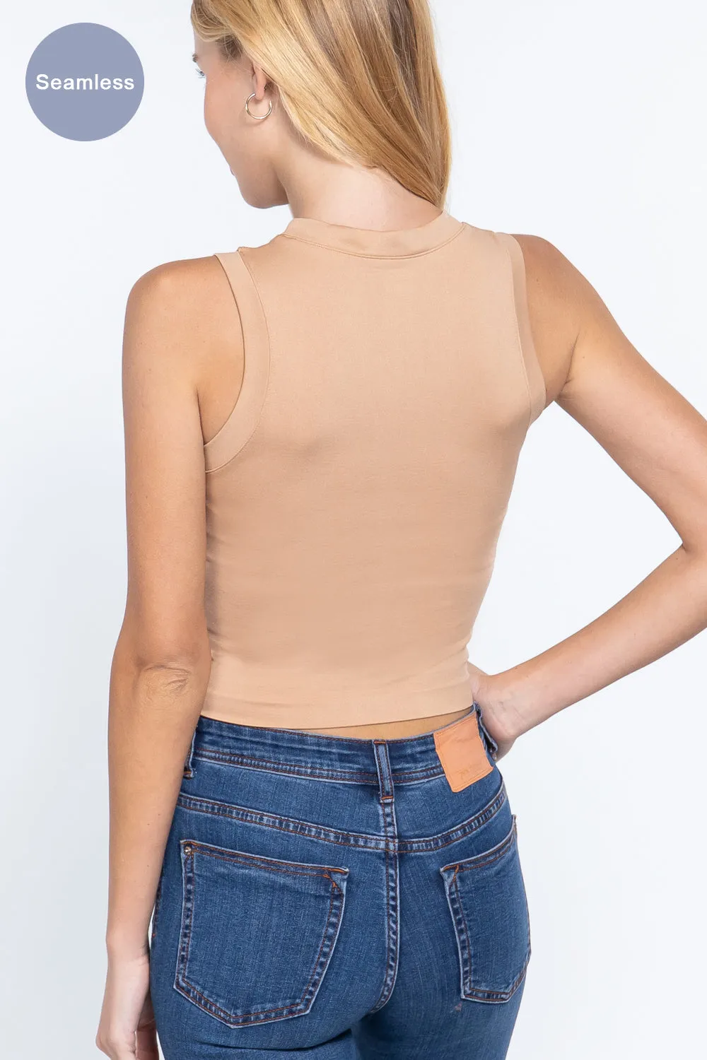 Women's Round Neck Seamless Crop Tank Top