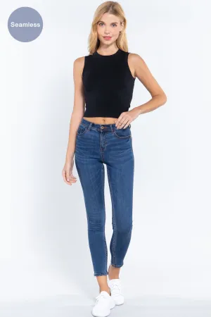 Women's Round Neck Seamless Crop Tank Top