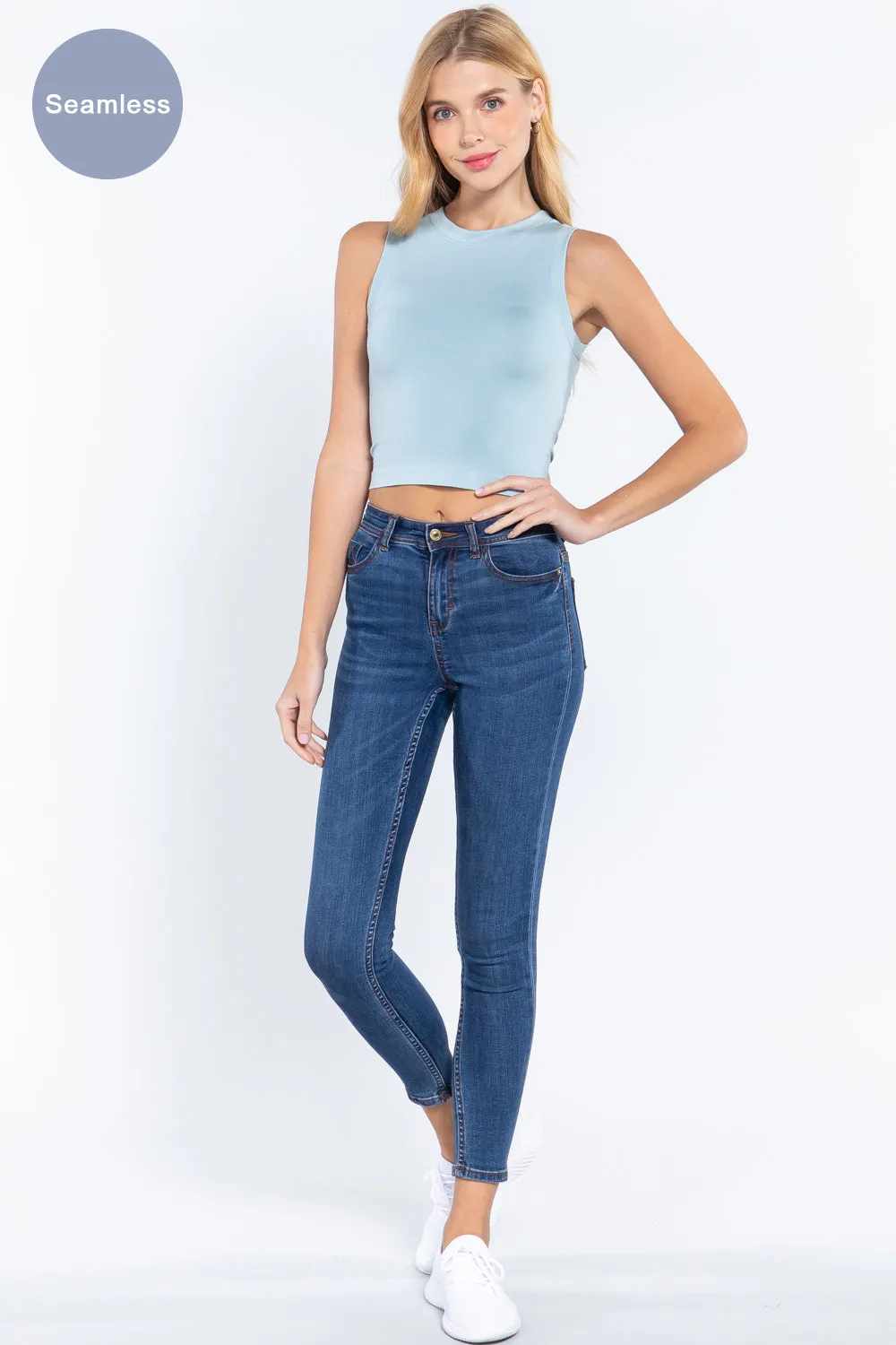 Women's Round Neck Seamless Crop Tank Top