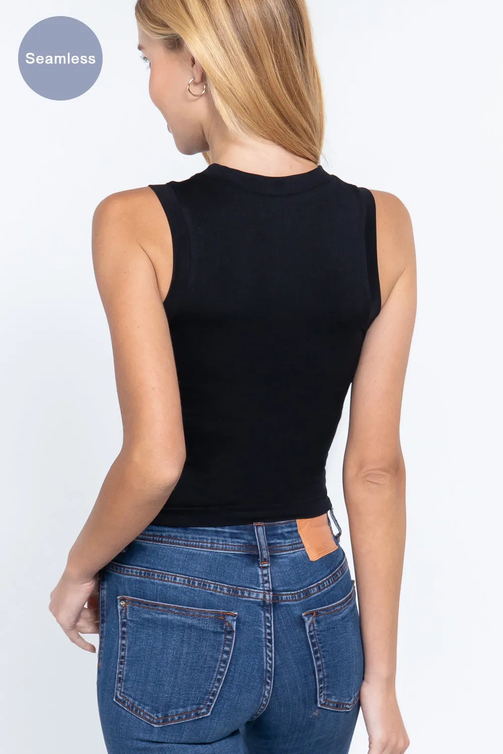 Women's Round Neck Seamless Crop Tank Top