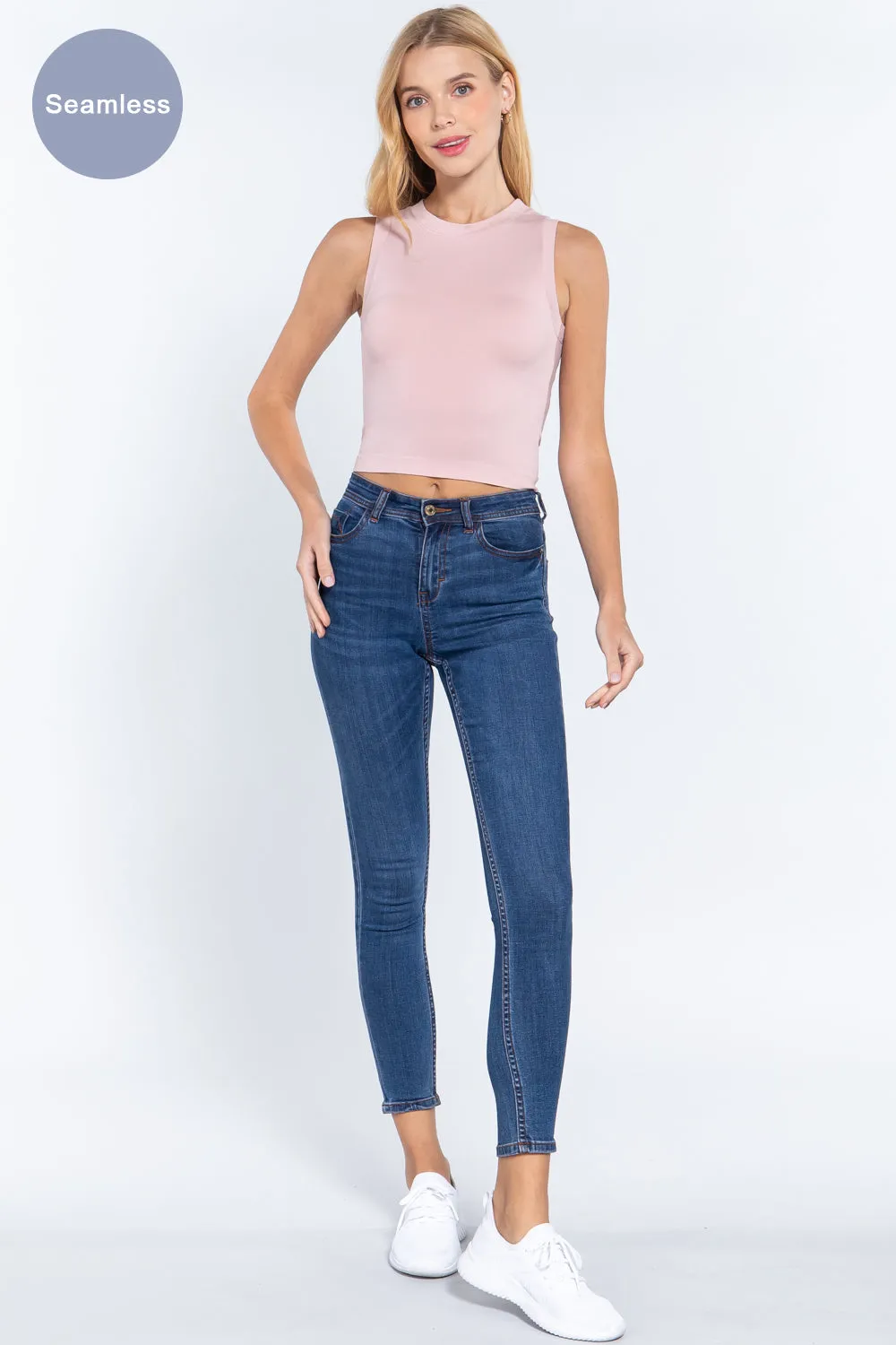 Women's Round Neck Seamless Crop Tank Top
