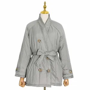 Women's winter down jacket coat lace up outwear casual warm coat