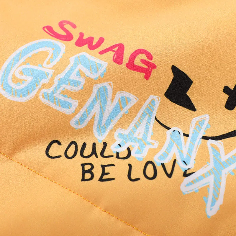 Yellow Candy Print Stand Collar Padded Coat