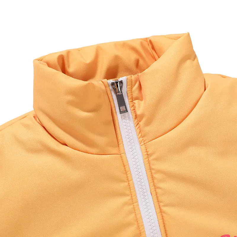 Yellow Candy Print Stand Collar Padded Coat