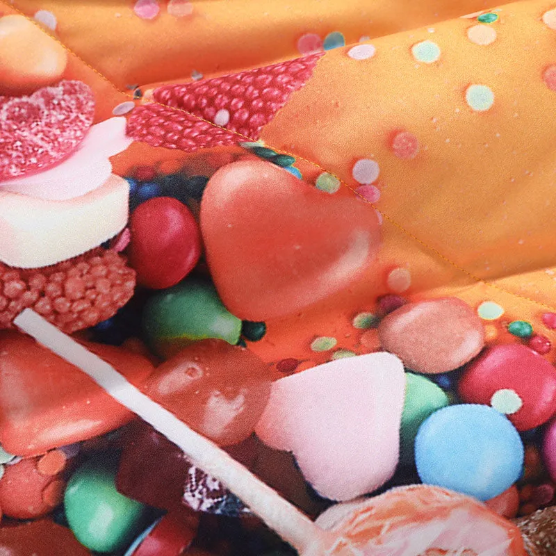 Yellow Candy Print Stand Collar Padded Coat